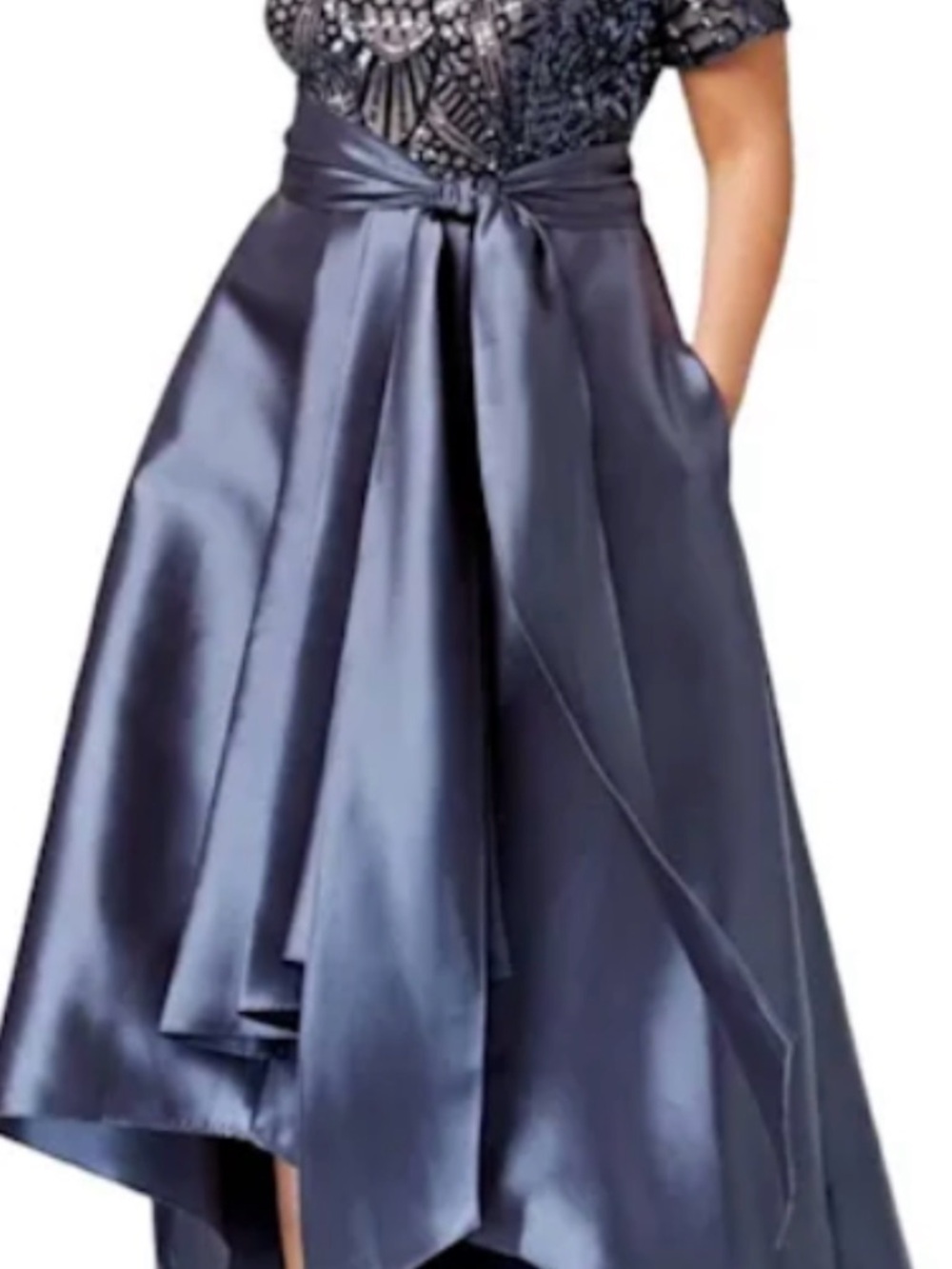 R&M Richards Navy Satin High-Low Evening Dress